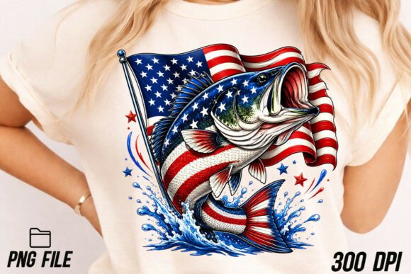American Flag Bass Fish 4th of July Png: A Patriotic Design Asset