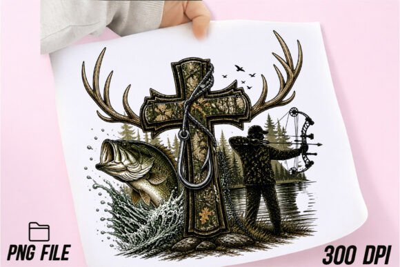 Camo Cross Fishing PNG: Faith, Nature, and Outdoor Design
