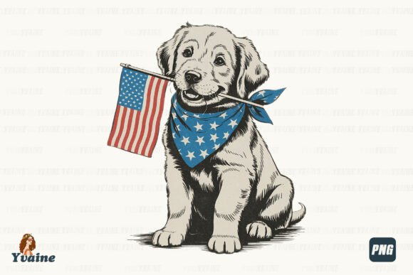 Cute 4th of July Patriotic Puppy USA Flag PNG