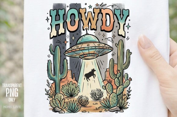 Howdy UFO Cowboy Alien Desert PNG: A Trendy Western Sci-Fi Graphic