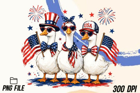 Patriotic Geese PNG: A Hand-Painted Goose for Whimsical Design