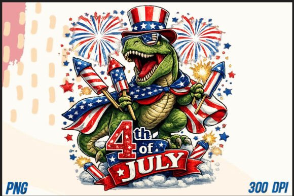 Unleash Patriotic Fun: The 4th of July T-Rex Sublimation PNG